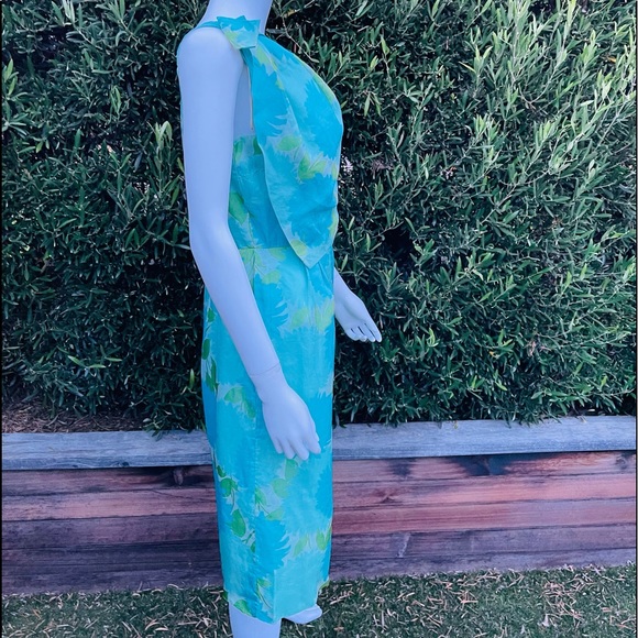 Vintage Blue Green Dress With Shoulder Bow - Picture 8 of 11